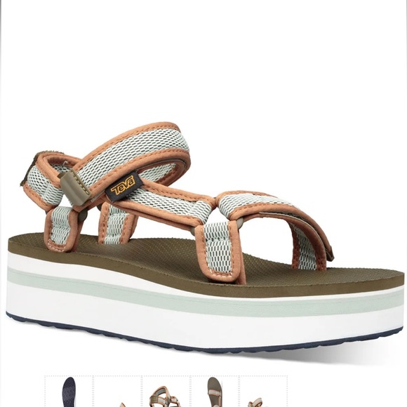 Teva Women's Flatform Mesh Sandals - Dark Olive/Sea Foam size 6 - Picture 1 of 8